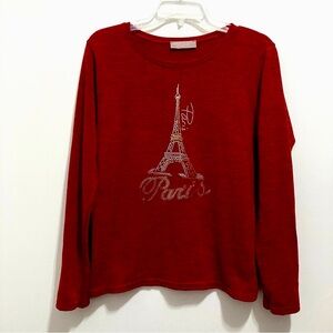 Madison &Co Women’s Eiffel Tower Paris France Long Sleeves Red Maroon Burgundy